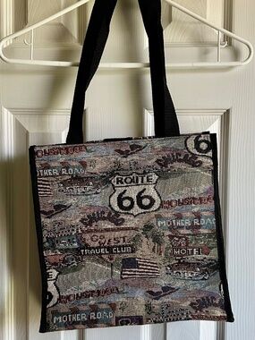 Vintage Bovano USA Route 66 Tote Bag Tapestry Purse